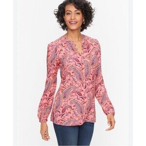 Talbot's Women's Pink Paisley Long Sleeve Band Collar Popover Tunic Blouse LP